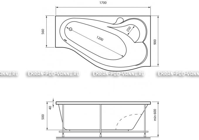 Акриловая ванна Relisan Isabella 170x90x60 – купить по цене 24130 руб. в интернет-магазине в городе Нижний Новгород картинка 4
