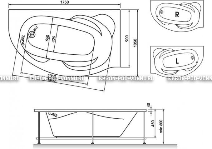 Акриловая ванна Relisan Liliya 175x90 – купить по цене 24570 руб. в интернет-магазине в городе Нижний Новгород картинка 3