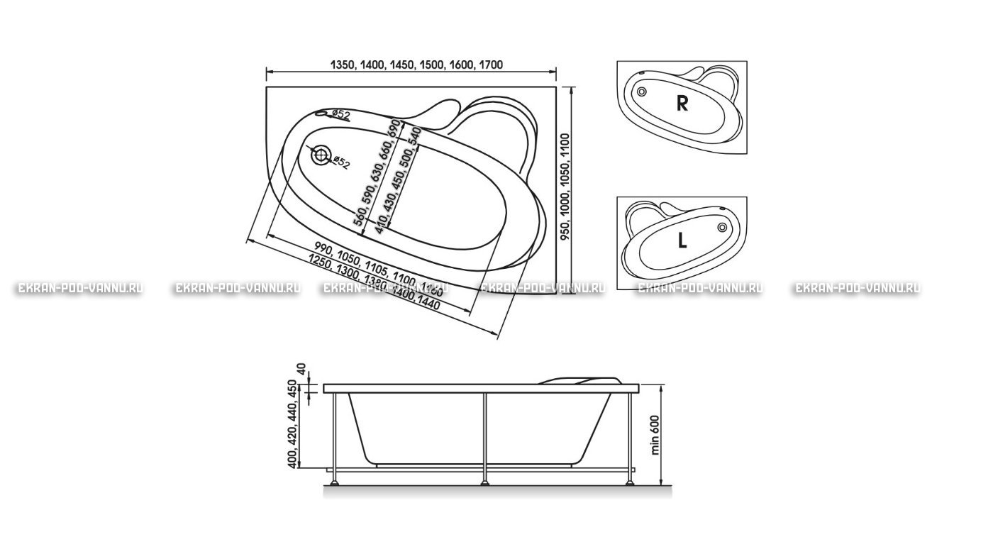 Акриловая ванна Relisan Ariadna 140x100 – купить по цене 24860 руб. в интернет-магазине в городе Нижний Новгород картинка 10