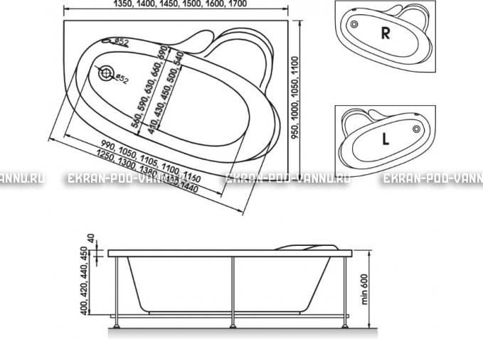 Акриловая ванна Relisan Ariadna 140x100 – купить по цене 24860 руб. в интернет-магазине в городе Нижний Новгород картинка 3