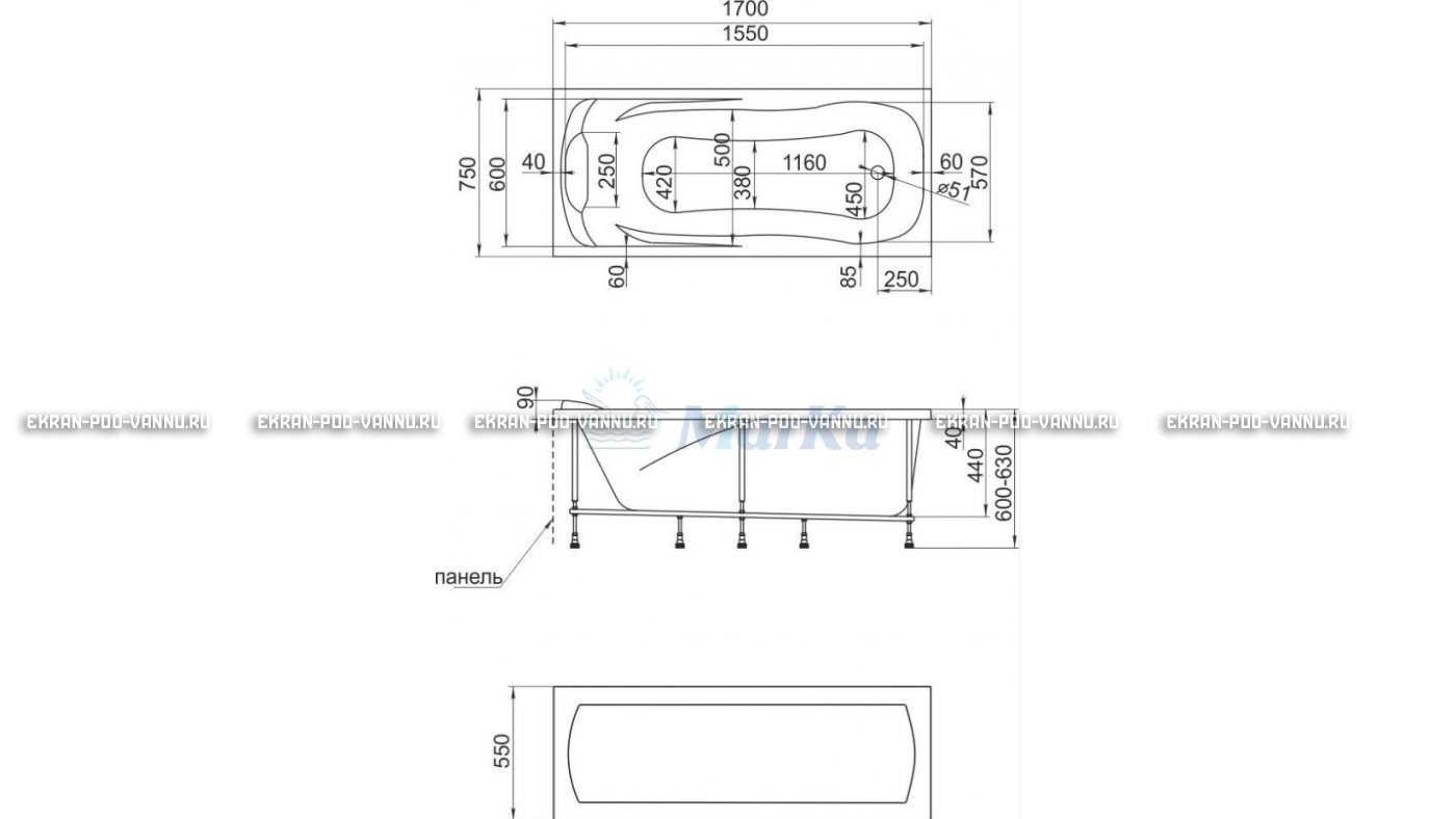 Акриловая ванна 1MarKa Calypso 170x75 – купить по цене 13950 руб. в интернет-магазине в городе Нижний Новгород картинка 22