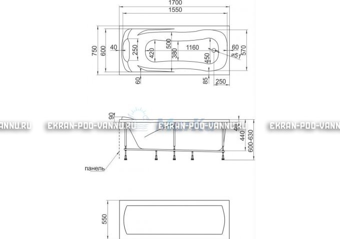 Акриловая ванна 1MarKa Calypso 170x75 – купить по цене 13950 руб. в интернет-магазине в городе Нижний Новгород картинка 7