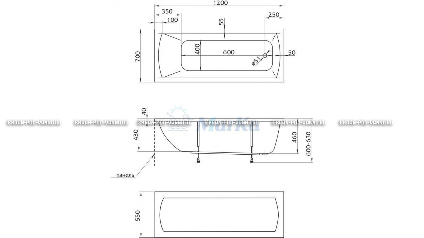 Акриловая ванна 1MarKa Modern 120x70 – купить по цене 7600 руб. в интернет-магазине в городе Нижний Новгород картинка 13