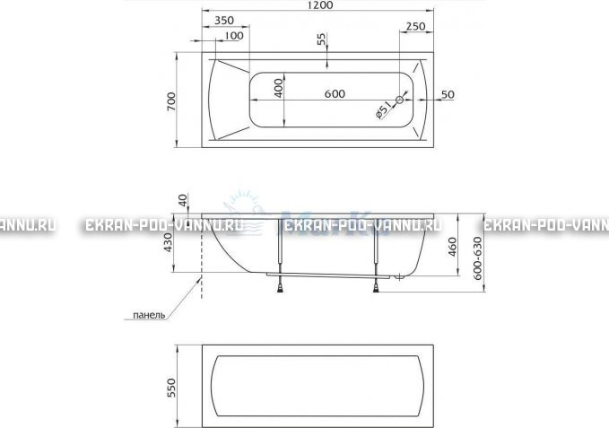 Акриловая ванна 1MarKa Modern 120x70 – купить по цене 7600 руб. в интернет-магазине в городе Нижний Новгород картинка 4