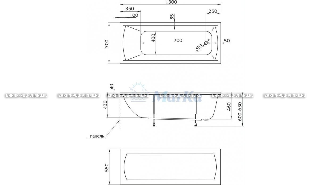 Акриловая ванна 1MarKa Modern 130x70 – купить по цене 8620 руб. в интернет-магазине в городе Нижний Новгород картинка 16