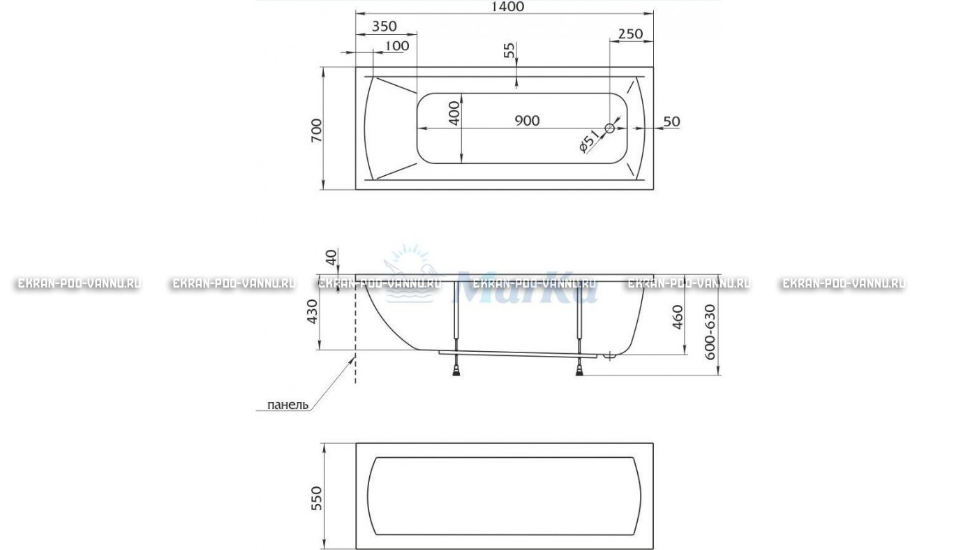 Акриловая ванна 1MarKa Modern 140x70 – купить по цене 8910 руб. в интернет-магазине в городе Нижний Новгород картинка 16