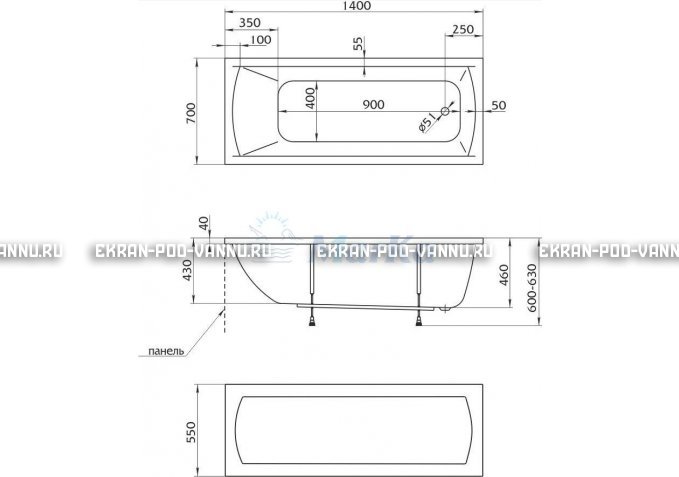 Акриловая ванна 1MarKa Modern 140x70 – купить по цене 8910 руб. в интернет-магазине в городе Нижний Новгород картинка 5