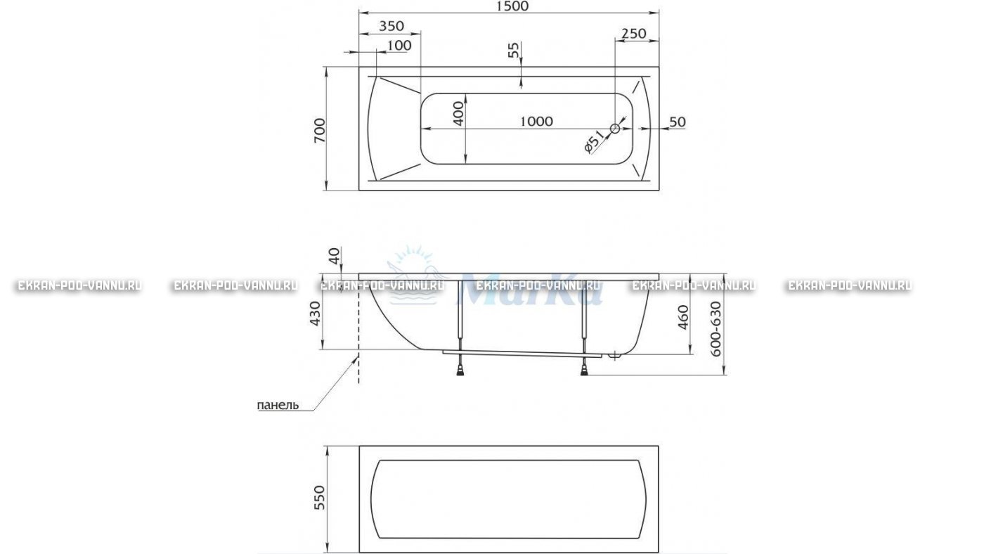 Акриловая ванна 1MarKa Modern 150x70 – купить по цене 9210 руб. в интернет-магазине в городе Нижний Новгород картинка 13