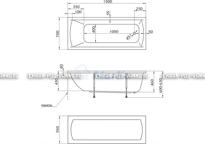 Акриловая ванна 1MarKa Modern 150x70 – купить по цене 9210 руб. в интернет-магазине в городе Нижний Новгород картинка 4