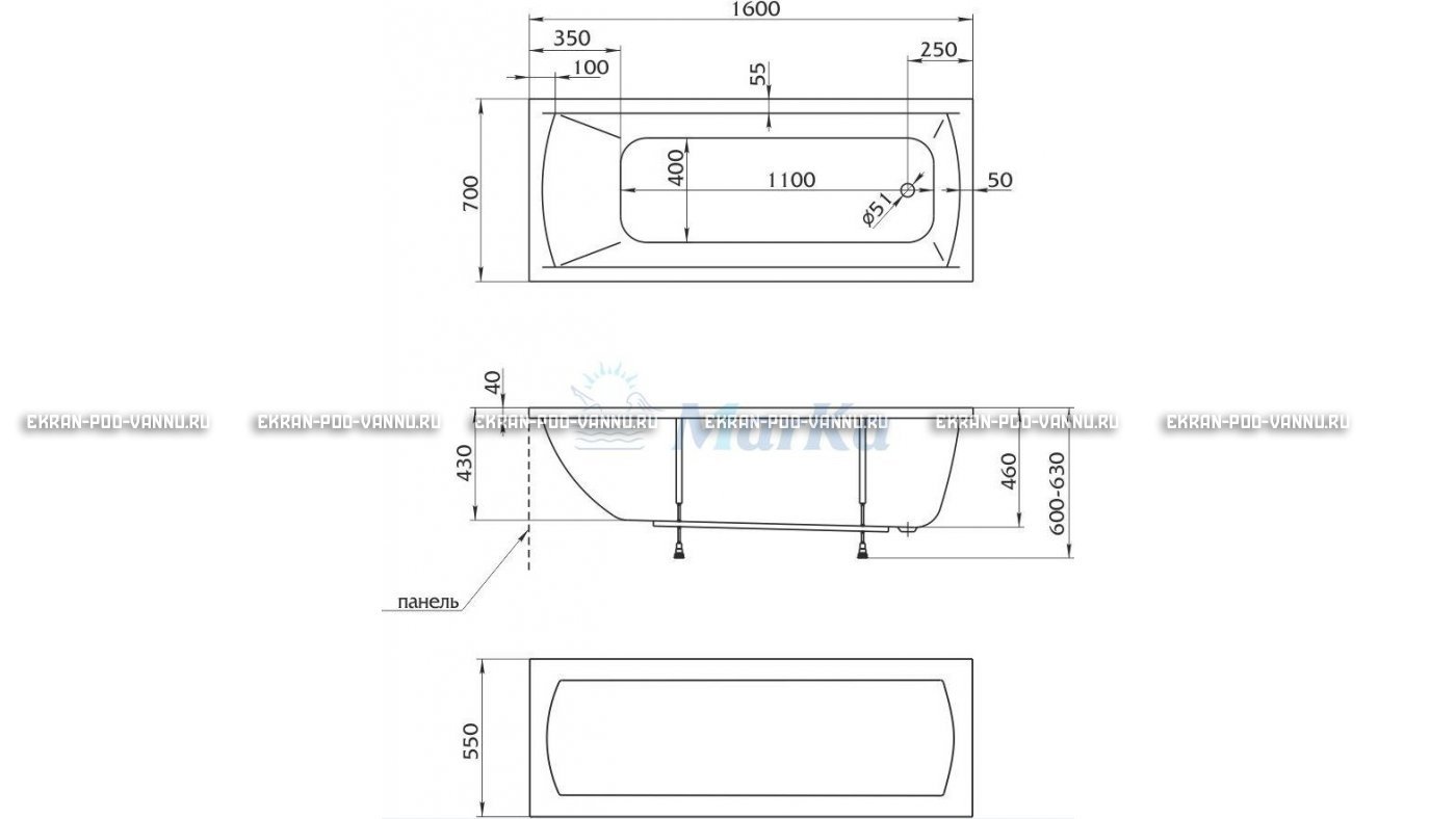 Акриловая ванна 1MarKa Modern 160x70 – купить по цене 9410 руб. в интернет-магазине в городе Нижний Новгород картинка 16