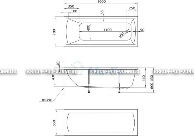 Акриловая ванна 1MarKa Modern 160x70 – купить по цене 9410 руб. в интернет-магазине в городе Нижний Новгород картинка 5