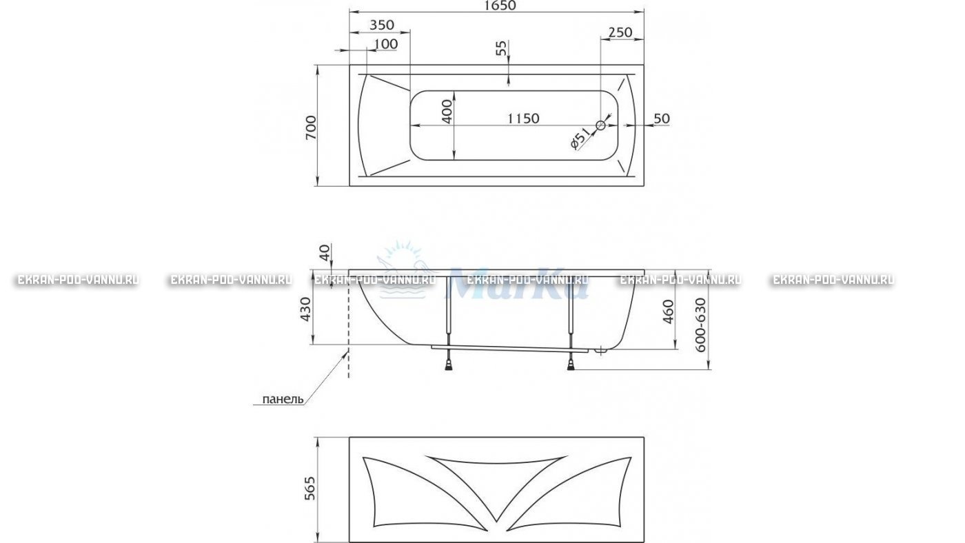 Акриловая ванна 1MarKa Modern 165x70 – купить по цене 9810 руб. в интернет-магазине в городе Нижний Новгород картинка 16