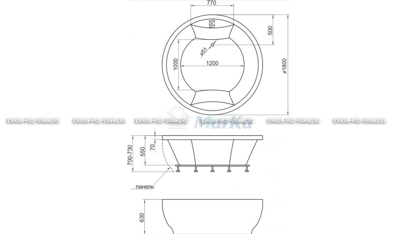 Акриловая ванна 1MarKa Omega 180x180  – купить по цене 42450 руб. в интернет-магазине в городе Нижний Новгород картинка 13