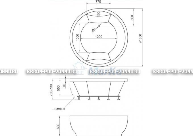 Акриловая ванна 1MarKa Omega 180x180  – купить по цене 42450 руб. в интернет-магазине в городе Нижний Новгород картинка 4
