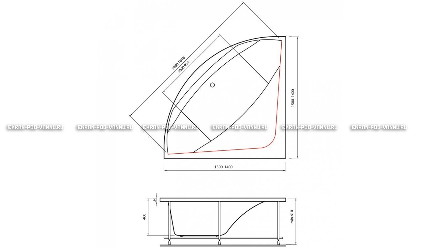 Акриловая ванна Vayer Boomerang 150x150 – купить по цене 59550 руб. в интернет-магазине в городе Нижний Новгород картинка 15