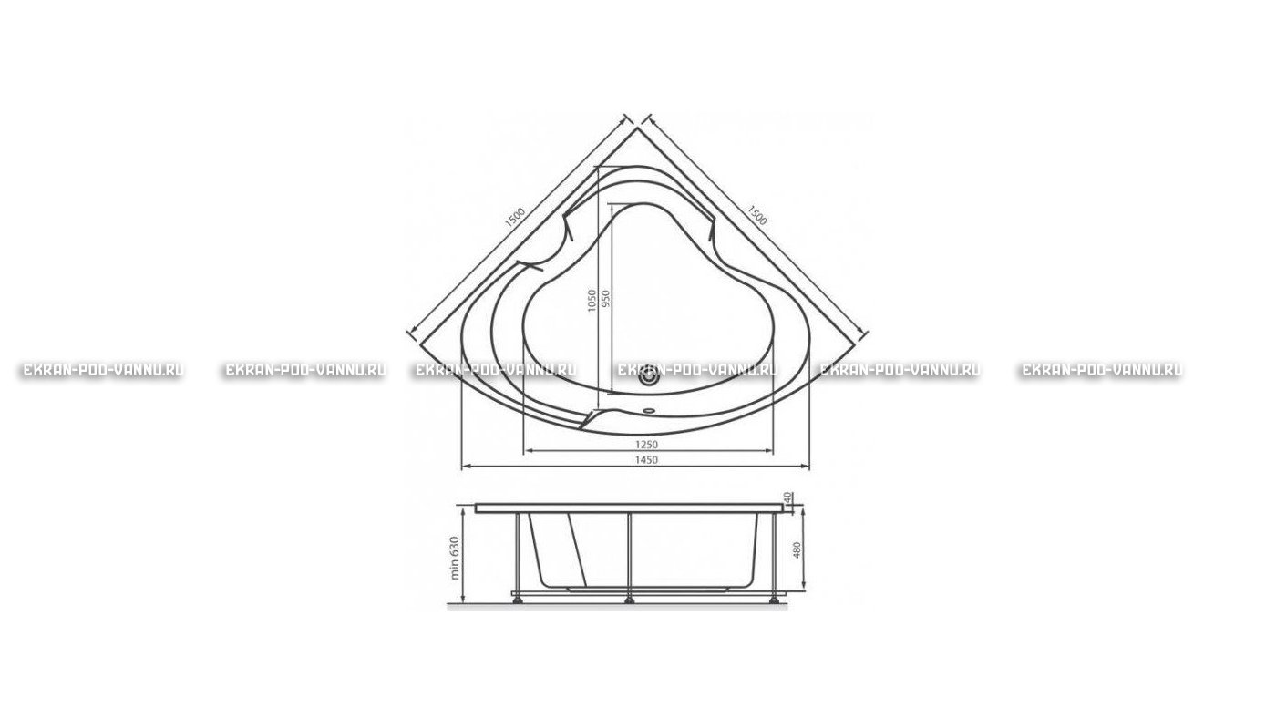 Акриловая ванна Vayer Kaliope 150x150 – купить по цене 42550 руб. в интернет-магазине в городе Нижний Новгород картинка 16