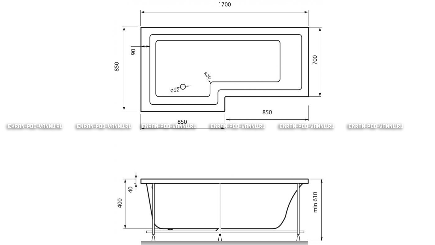 Акриловая ванна Vayer Options 170х70/85 – купить по цене 24110 руб. в интернет-магазине в городе Нижний Новгород картинка 13