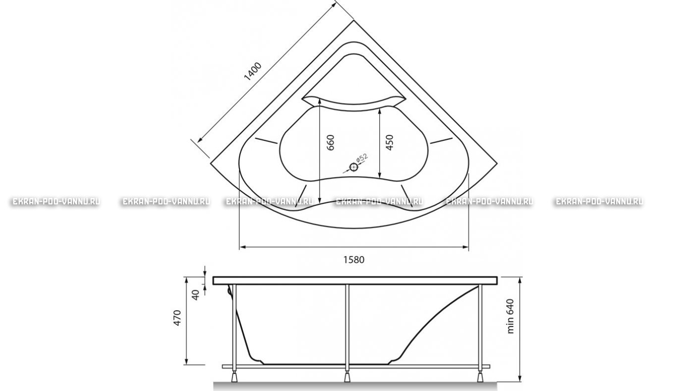 Акриловая ванна Vayer Persefona 140x140 – купить по цене 25230 руб. в интернет-магазине в городе Нижний Новгород картинка 15