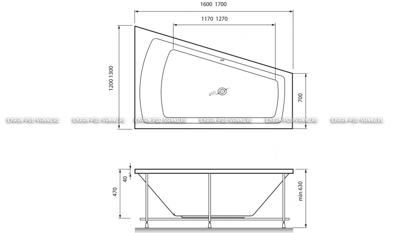 Акриловая ванна Vayer Trinitiy 170x130 – купить по цене 32590 руб. в интернет-магазине в городе Нижний Новгород картинка 13