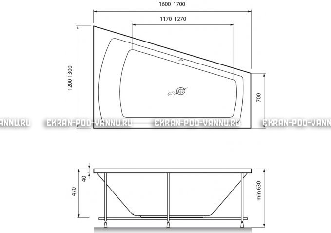 Акриловая ванна Vayer Trinitiy 170x130 – купить по цене 32590 руб. в интернет-магазине в городе Нижний Новгород картинка 4